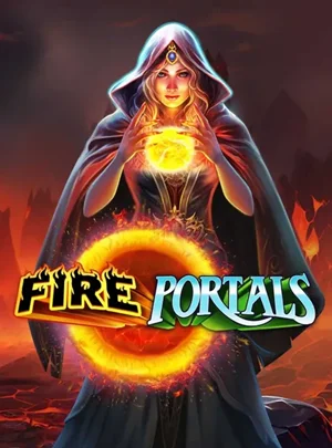 Tragamonedas Fire Portals con mago de fantasía y portal de fuego