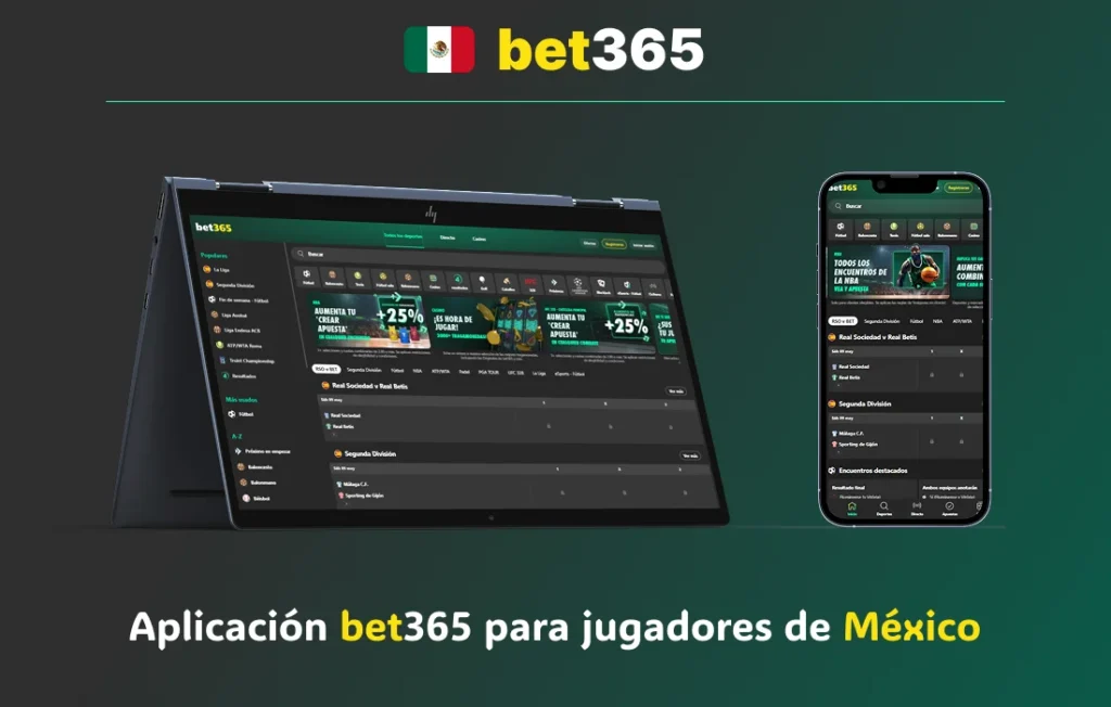 Aplicación bet365 México en tablet y teléfono móvil