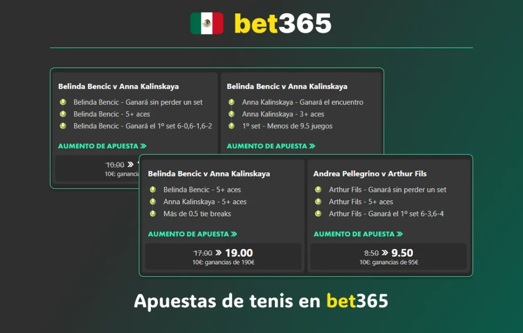 Mercados de apuestas de tenis en bet365 México