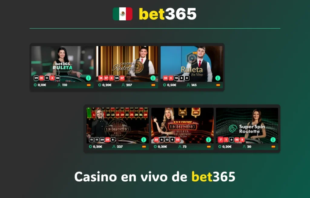Casino en vivo de bet365 México con mesas de crupier
