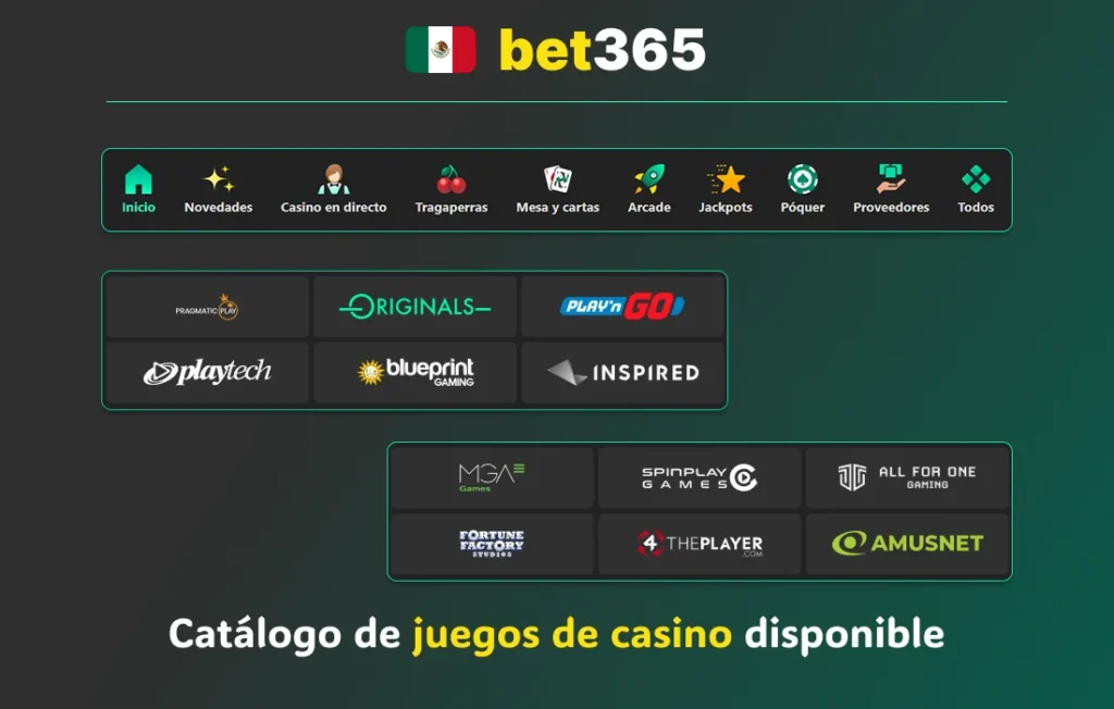 Catálogo de juegos de casino disponibles en bet365 México