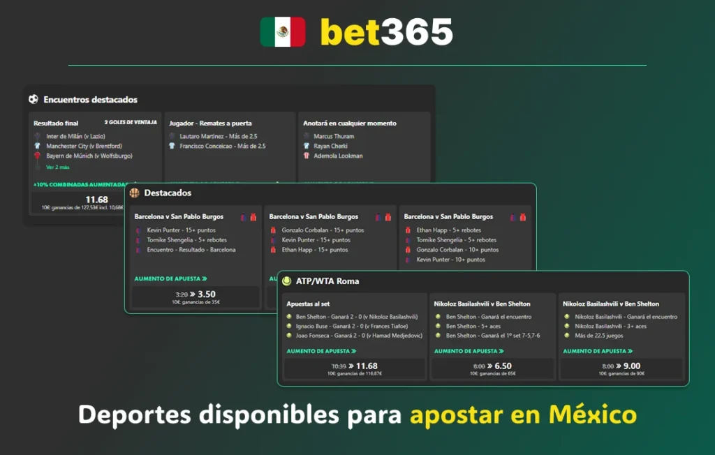 Deportes disponibles para apostar en bet365 México