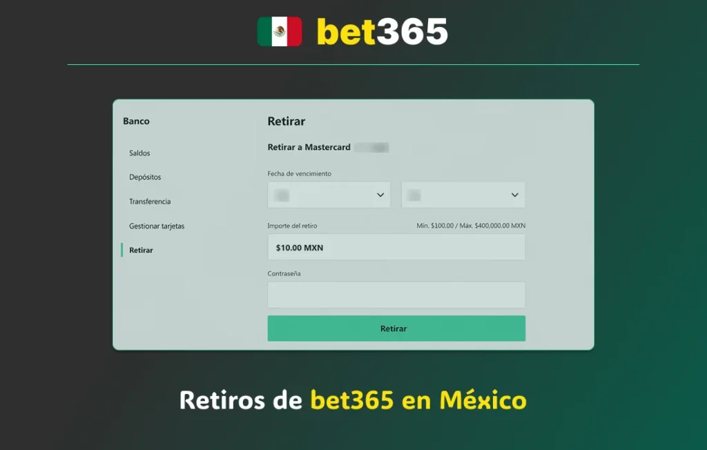 Formulario de retiros de bet365 México en pesos mexicanos